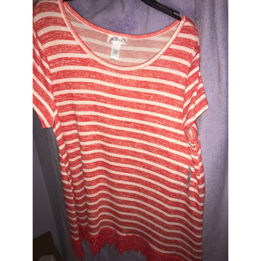 JUST BE ORANGE/WHITE STRIPPED SHIRT